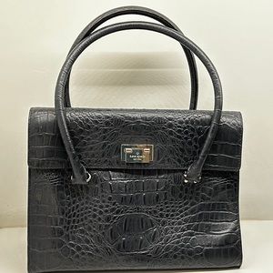 Kate Spade Orchard Valley Croc Embossed Sinclair Tote Bag Dark Blue